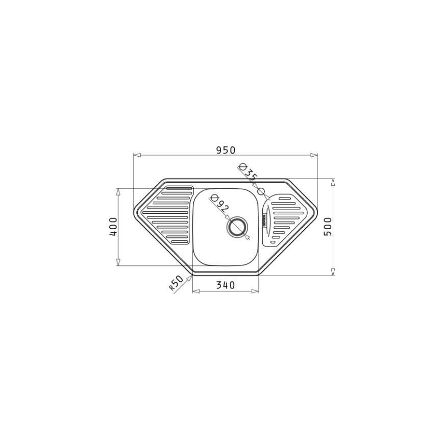 Pyramis 108760801 - Kuhinjsko pomivalno korito MEDUSA CORNER 95x50 cm
