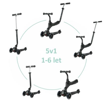 QPlay - Otroški skiro s LED kolesci 5 v 1 SEMA PRO črn