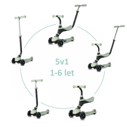 QPlay - Otroški skiro SEMA PRO 5 v 1 z LED kolesci, zelen