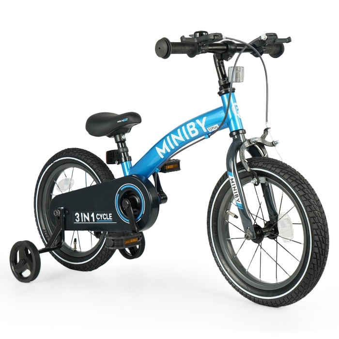 QPlay - Otroško kolo 14" MINIBY 3v1 modra