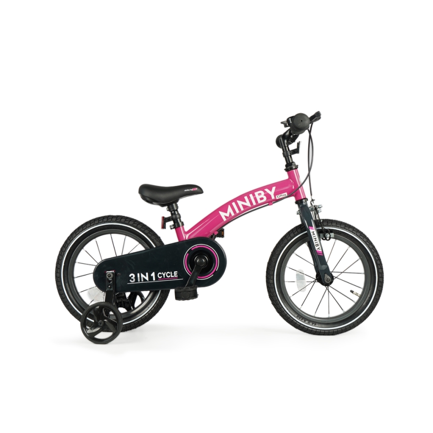 QPlay - Otroško kolo 14" MINIBY 3v1 roza