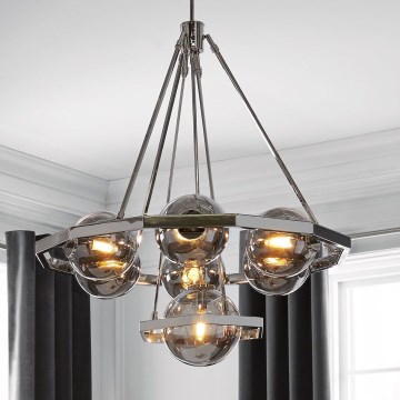 Quintiesse - Lestenec na drogu HARPER 7xE14/60W/230V premer 81,3 cm sijajni krom/dimljeno steklo
