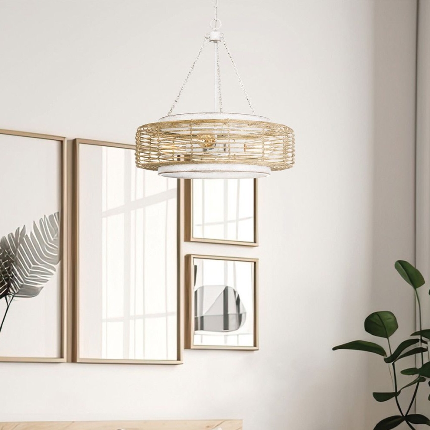 Quoizel - Lestenec na verigi WAYLON 4xE27/60W/230V premer 50,4 cm rjav/bel