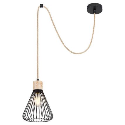 Rabalux - Lestenec na vrvici 1xE27/40W/230V črna/bukev