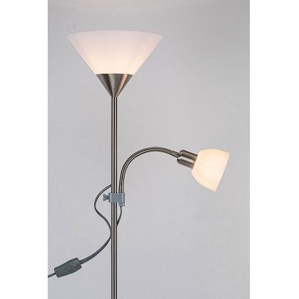 Rabalux - stoječa svetilka ACTION 1xE27/100W/230V + 1xE14/25W matni krom/bela