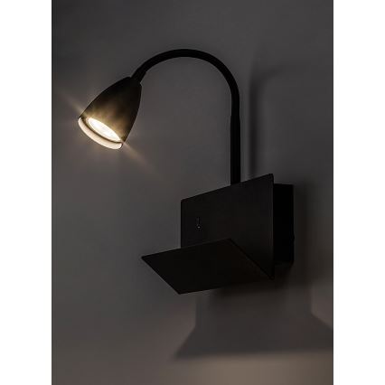 Rabalux - Stenska svetilka s polico in USB port 1xGU10/25W/230V črna