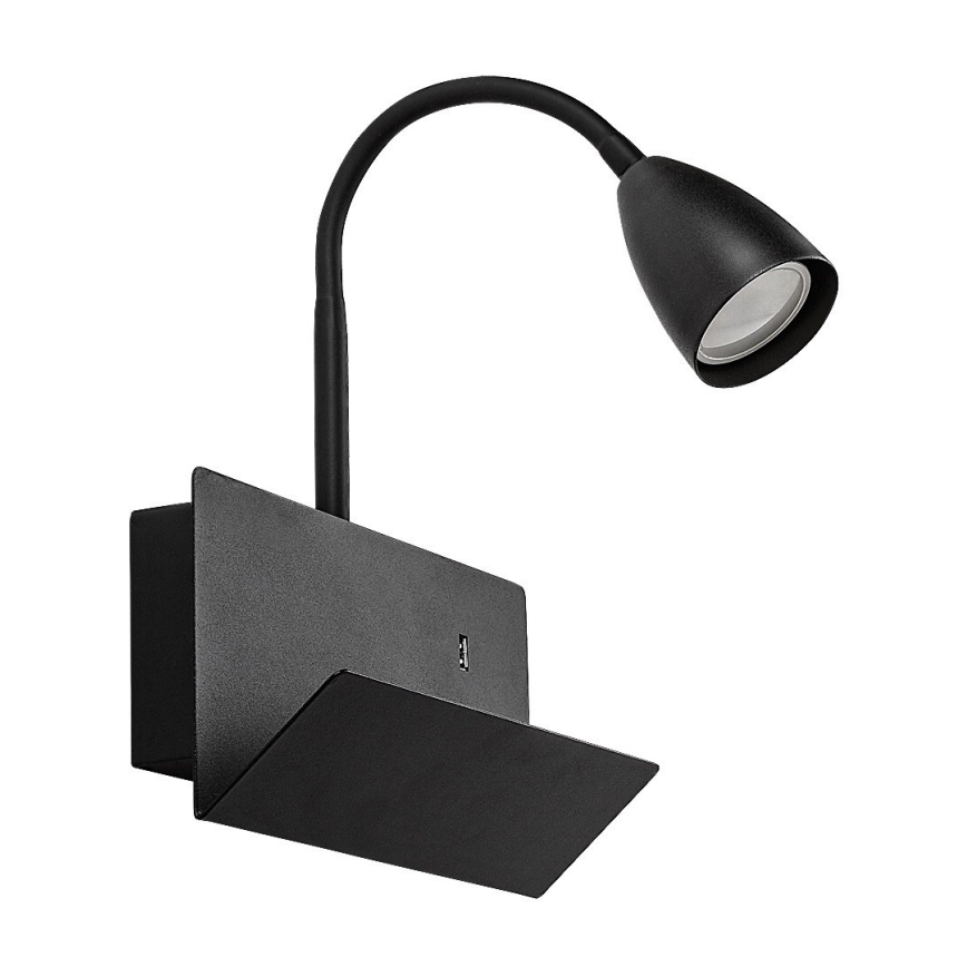 Rabalux - Stenska svetilka s polico in USB port 1xGU10/25W/230V črna