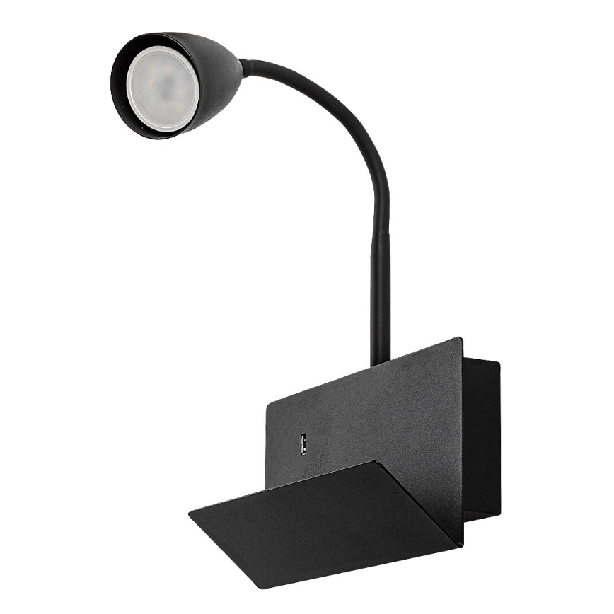 Rabalux - Stenska svetilka s polico in USB port 1xGU10/25W/230V črna