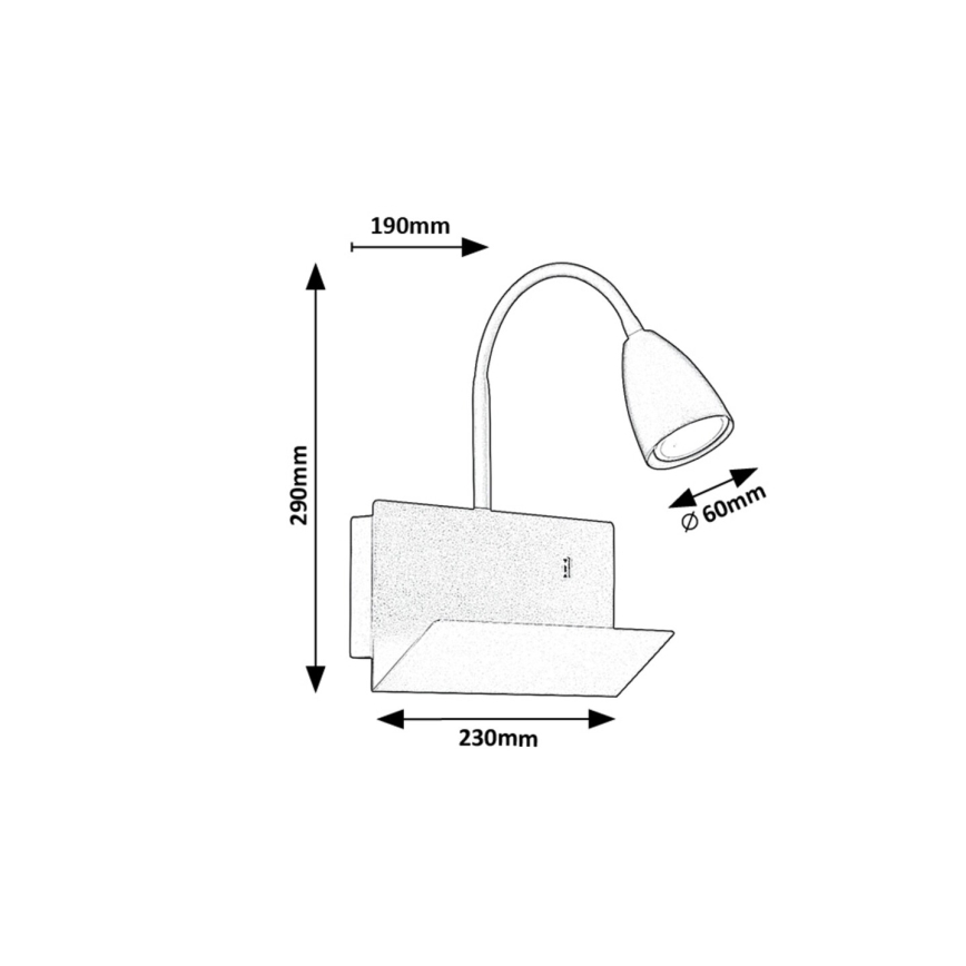 Rabalux - Stenska svetilka s polico in USB port 1xGU10/25W/230V črna