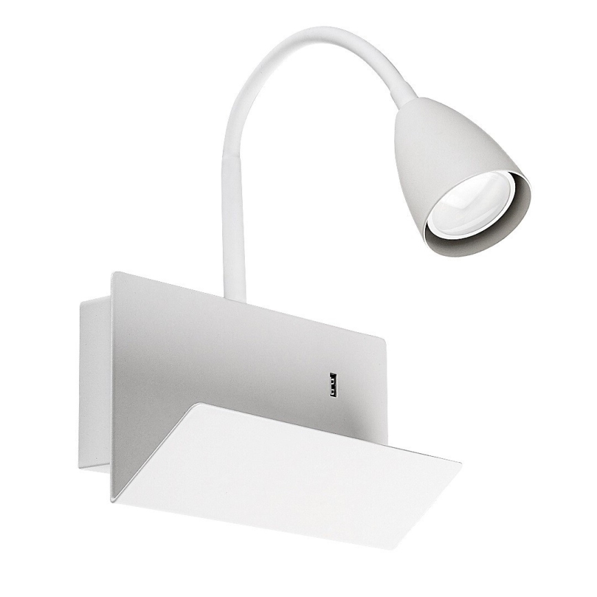 Rabalux - Stenska svetilka s polico in USB port 1xGU10/25W/230V bela