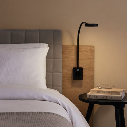 Rabalux - Zatemnjevalna stenska LED svetilka LED/4W/230V z USB priključkom za vtičnico 3000/4000/6000K črna