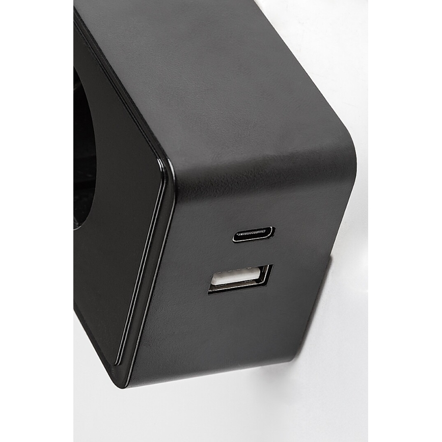 Rabalux - Zatemnjevalna stenska LED svetilka LED/4W/230V z USB priključkom za vtičnico 3000/4000/6000K črna