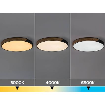 Rabalux - LED stropna svetilka, 42 W, 230 V, 3000/4000/6500 K, črna/hrast, premer 41 cm