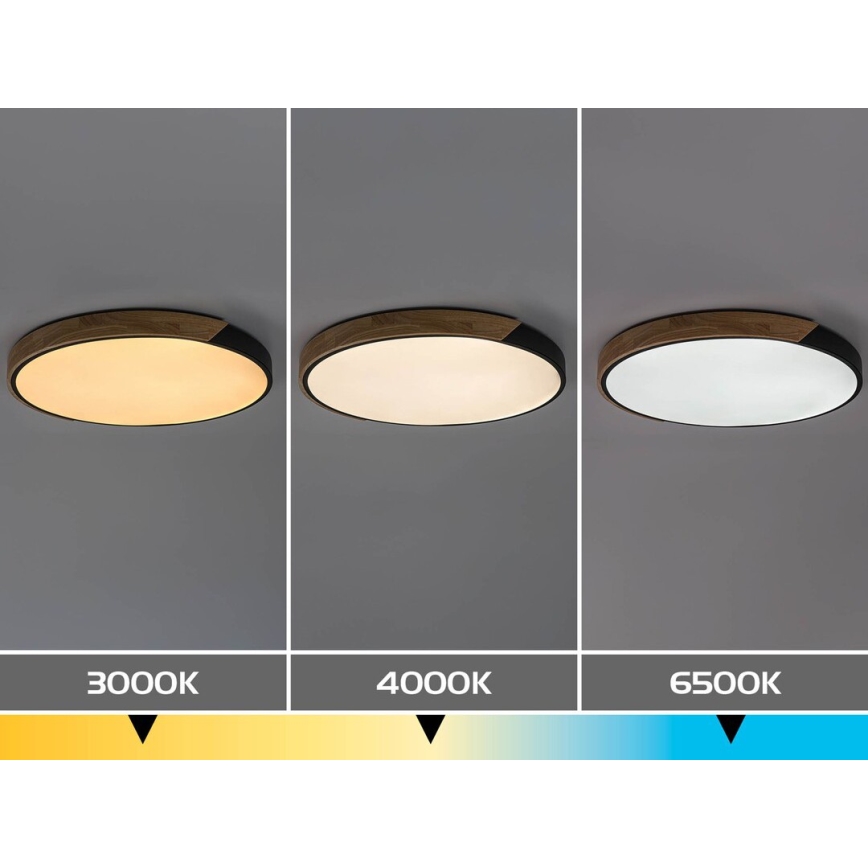 Rabalux - LED stropna svetilka, 42 W, 230 V, 3000/4000/6500 K, črna/hrast, premer 41 cm