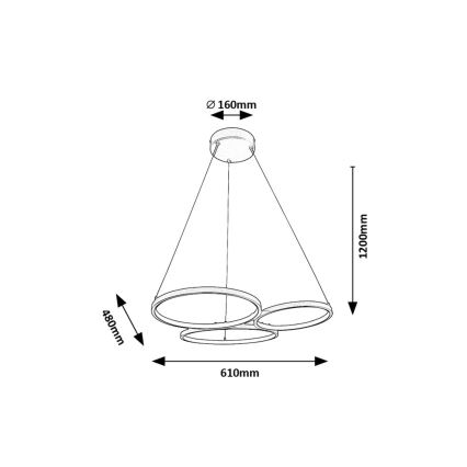 Rabalux - LED Lestenec na vrvici LED/38W/230V črna