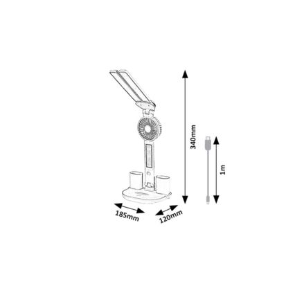 Rabalux - LED namizna svetilka z nastavljivo svetlostjo, ventilatorjem in LED-zaslonom 7W/5V 3000/4000/6500K