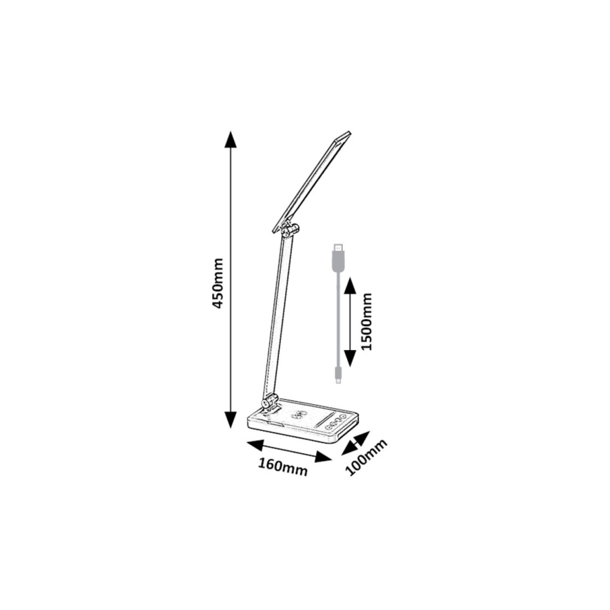 Rabalux 74213 - LED Zatemnitven flexible namizna svetilka z brezžičnim polnilnikom QI in USB LED/5W/5V 3000-6500K