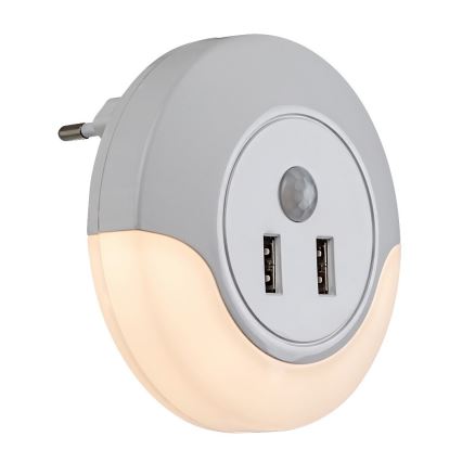 Rabalux - LED Nočna luč za vtičnico s senzorjem 2xUSB LED/13,9W/230V 3000K