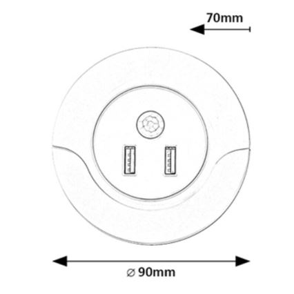 Rabalux - LED Nočna luč za vtičnico s senzorjem 2xUSB LED/13,9W/230V 3000K