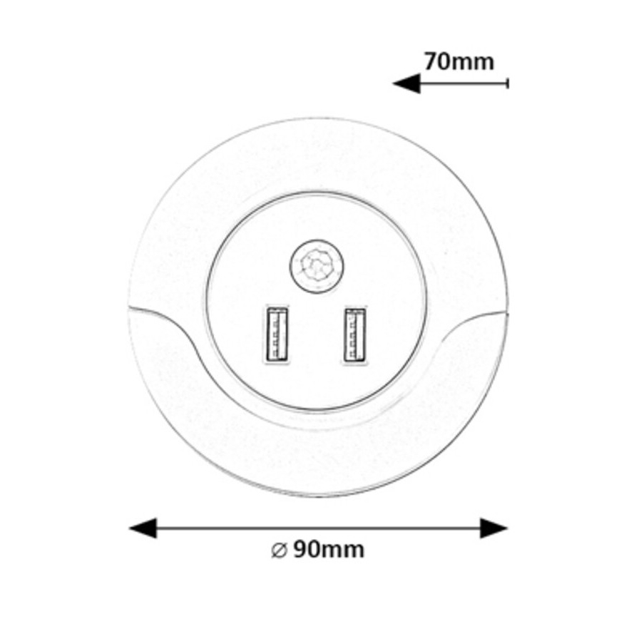 Rabalux - LED Nočna luč za vtičnico s senzorjem 2xUSB LED/13,9W/230V 3000K