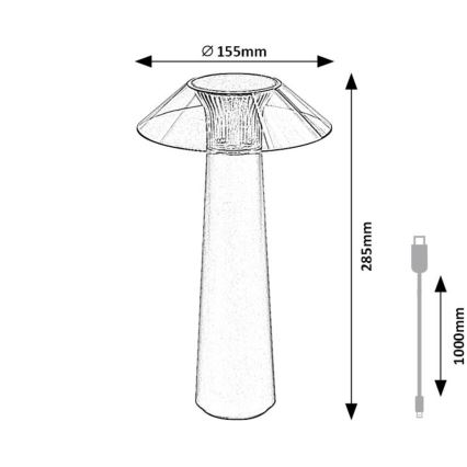 Rabalux - LED Zatemnitvena polnilna namizna svetilka na dotik LED/5W/5V IP44 črna