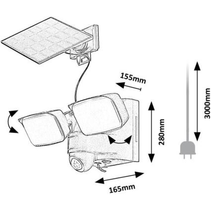 Rabalux - LED solarna stenska fleksibilna svetilka s senzorjem in zunanjo ploščo 2xLED/5W/3,7V IP54 črna