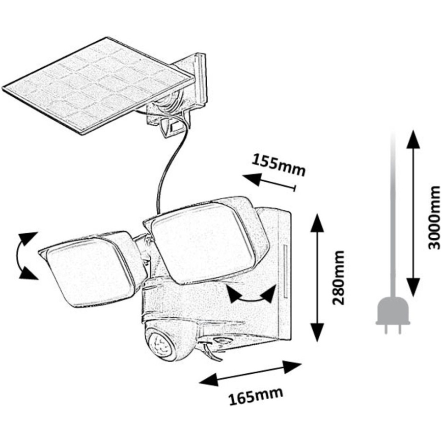 Rabalux - LED solarna stenska fleksibilna svetilka s senzorjem in zunanjo ploščo 2xLED/5W/3,7V IP54 črna
