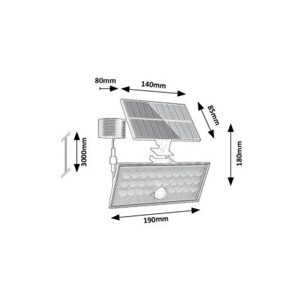 Rabalux - LED Solarni reflektor s senzorjem LED/8W/3,7V 1800mAh IP65 + Daljinski upravljalnik