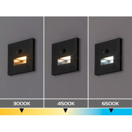 Rabalux - LED stopniščno svetilo z zaznavalom gibanja in mraka LED/1W/230V 3000/4500/6500K črna