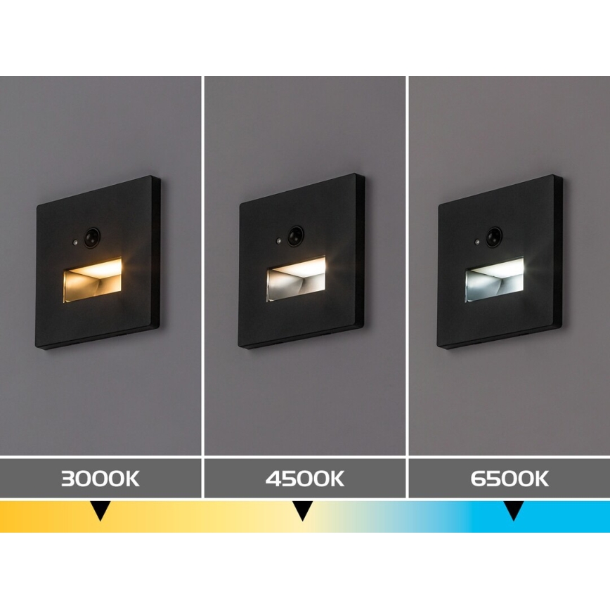 Rabalux - LED stopniščno svetilo z zaznavalom gibanja in mraka LED/1W/230V 3000/4500/6500K črna