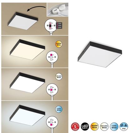 Rabalux - LED stropna svetilka LED/24W/230V 2800-6000K IP44 črna 30x30 cm