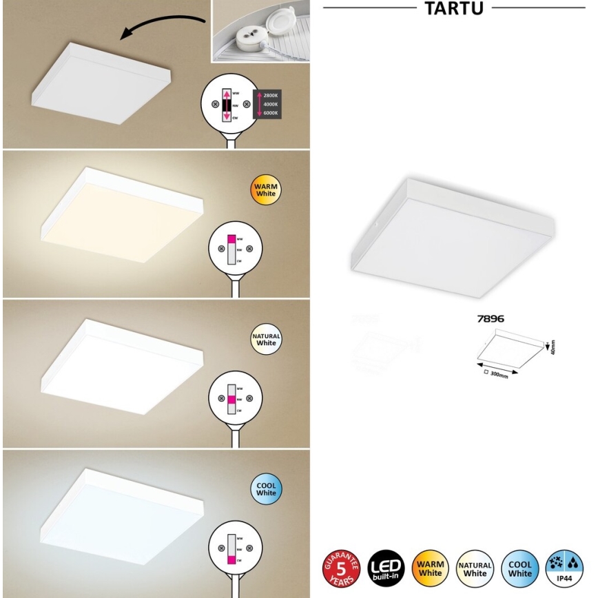 Rabalux - LED stropna svetilka LED/24W/230V 2800-6000K IP44 bela 30x30 cm