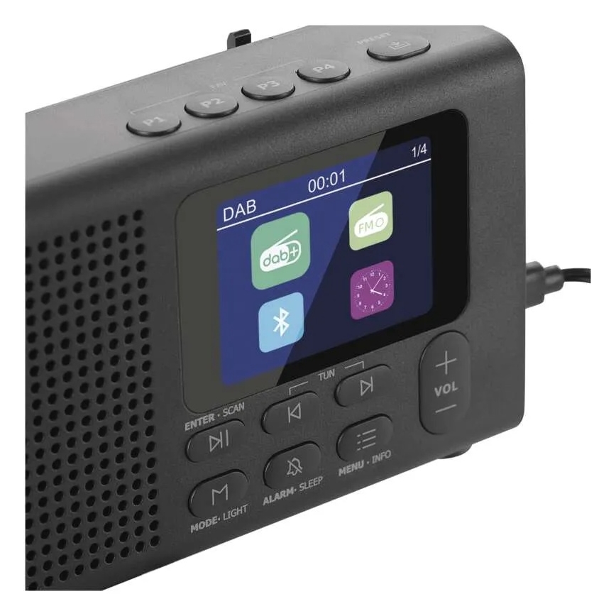 Radio DAB DAB+ FM 3W/5V/4xAA črna