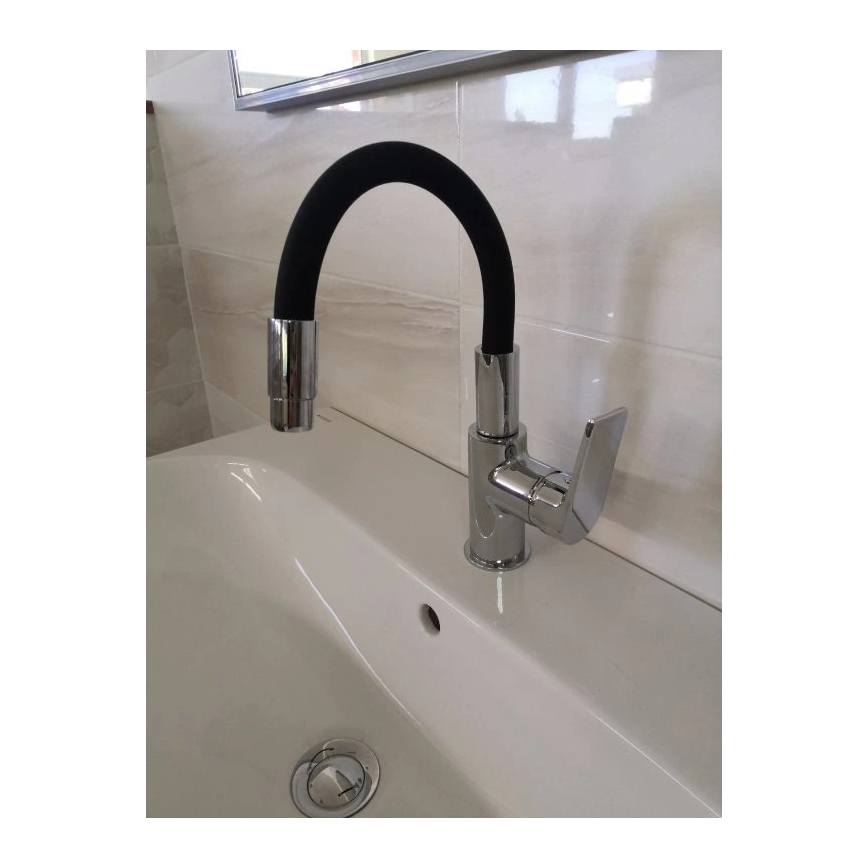 RAV Slezák CO119.0/15 - Pomivalna armatura s fleksibilnim izlivom COLORADO 25 cm črna/sijajni krom