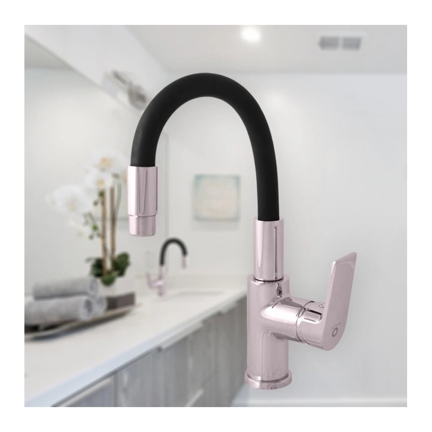 RAV Slezák CO119.0/15 - Pomivalna armatura s fleksibilnim izlivom COLORADO 25 cm črna/sijajni krom