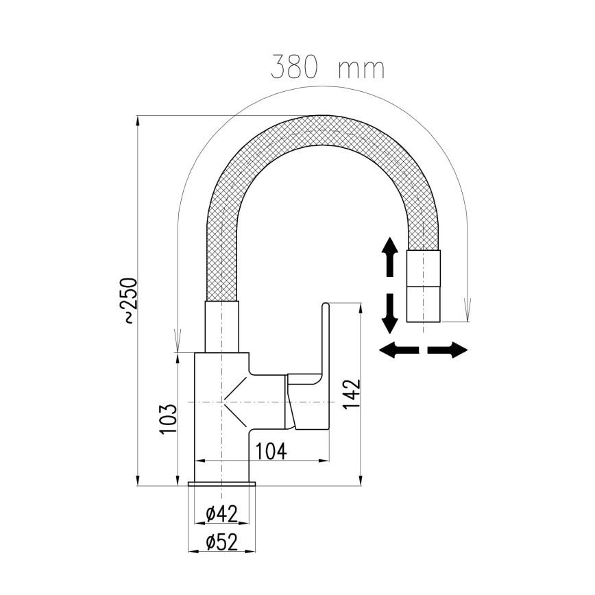 RAV Slezák CO119.0/16 - Kuhinjska pipa z gibljivim izlivom in pršilno glavo COLORADO 25 cm črna
