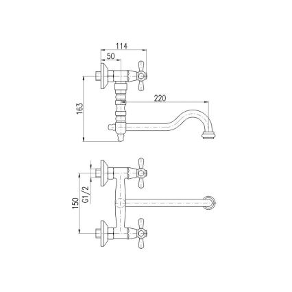 RAV Slezák MK101.5/29SM - Pomivalna/umivalniška baterija MORAVA RETRO 16,3 cm antikna medenina