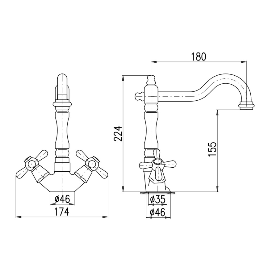 RAV Slezák MK121.0/8CMATSM - Pipa za umivalnik + odtok MORAVA RETRO 22,4 cm črna/medenina