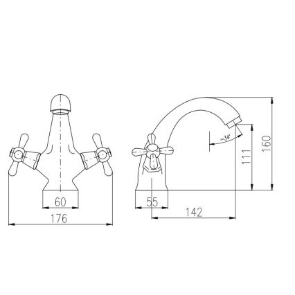 RAV Slezák MK128.0CMATSM - Armatura za umivalnik MORAVA RETRO 16 cm črna/medenina