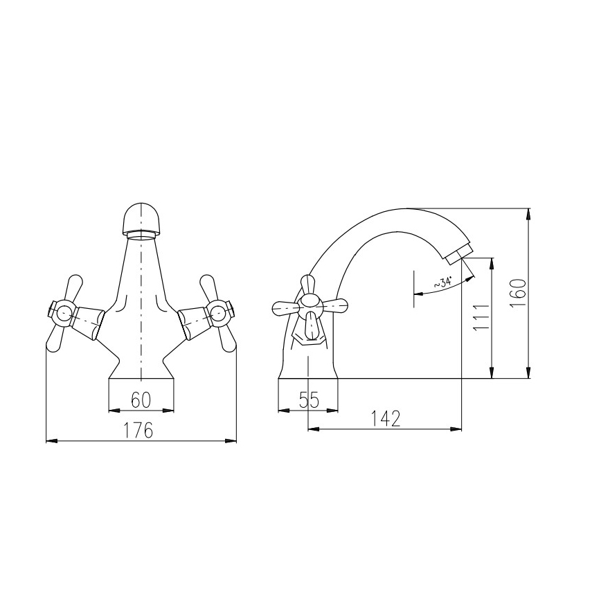 RAV Slezák MK128.0CMATSM - Armatura za umivalnik MORAVA RETRO 16 cm črna/medenina