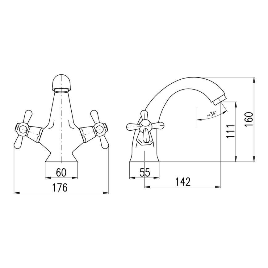 RAV Slezák MK128.0SM - Pipa za umivalnik MORAVA RETRO 16 cm starinska medenina