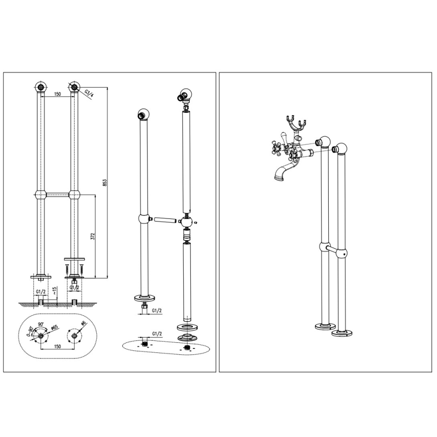 RAV Slezák MK150.5/2CMATSM - Komplet za kopalno kad z baterijo MORAVA RETRO, črna/medenina