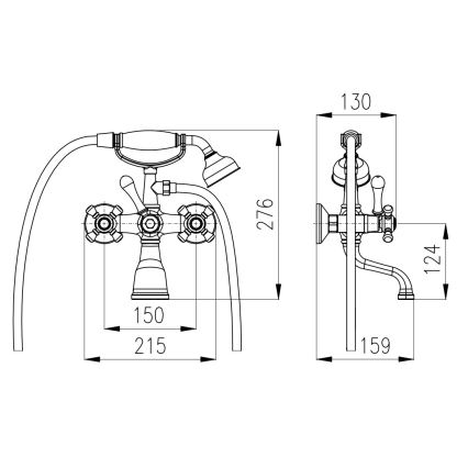 RAV Slezák MK159.5/2SM - kopalniški komplet za kad z mešalno baterijo MORAVA RETRO v starinski medenini