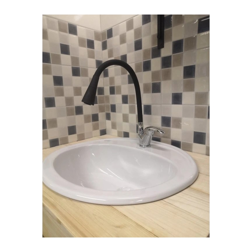 RAV Slezák SA006.0/13 - Mešalna pipa za pomivalno korito s fleksibilnim izlivom SAZAVA 35,6 cm črna/sijajni krom