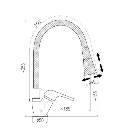 RAV Slezák SA006.0/13 - Mešalna pipa za pomivalno korito s fleksibilnim izlivom SAZAVA 35,6 cm črna/sijajni krom