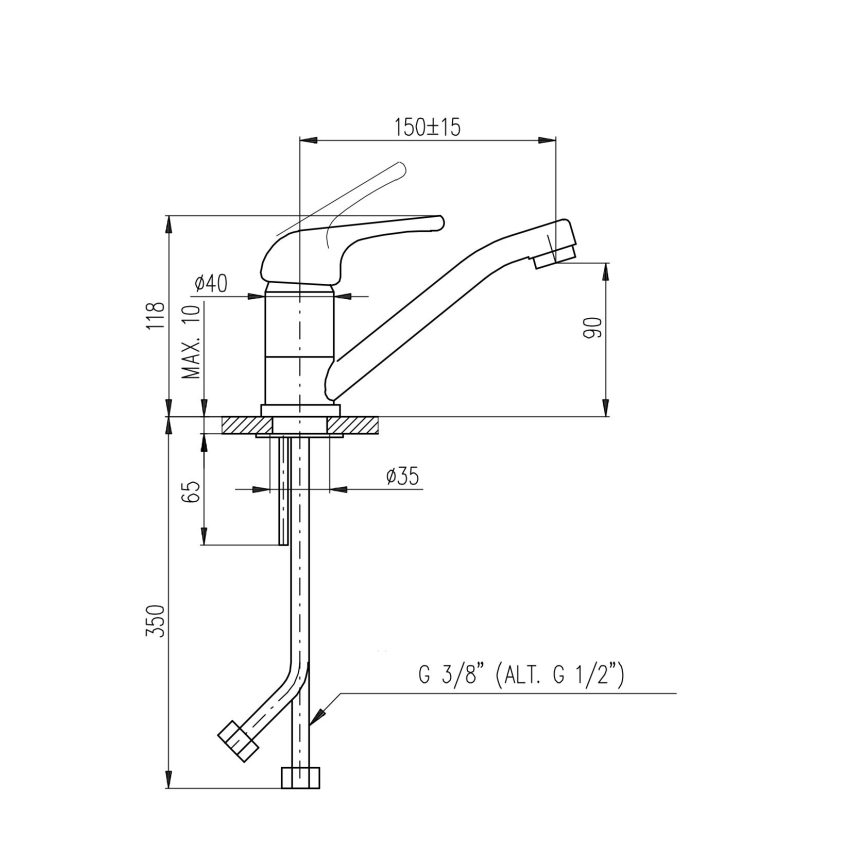 RAV Slezák SA015.0 - Pipa za umivalnik SAZAVA, 11,8 cm, sijajni krom
