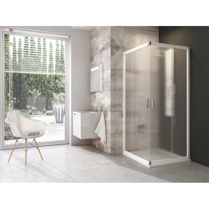 Ravak 1LV40100ZG - Štiridelna kotna tuš kabina BLIX 80x80 cm bela