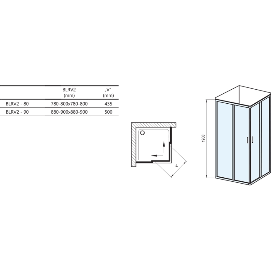 Ravak 1LV40100ZG - Štiridelna kotna tuš kabina BLIX 80x80 cm bela