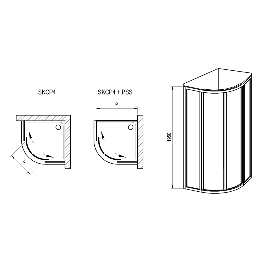 Ravak 3114O302Z1 - Četrtkrožna štiridelna tuš kabina SUPERNOVA 80x80 cm črna