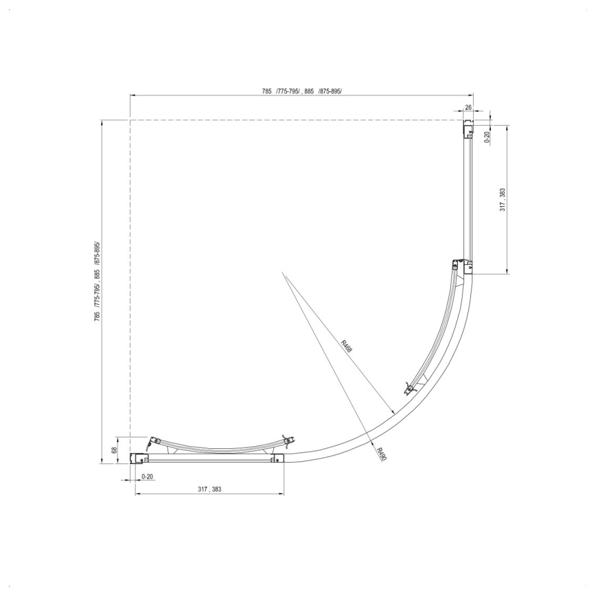 Ravak 3114O302Z1 - Četrtkrožna štiridelna tuš kabina SUPERNOVA 80x80 cm črna